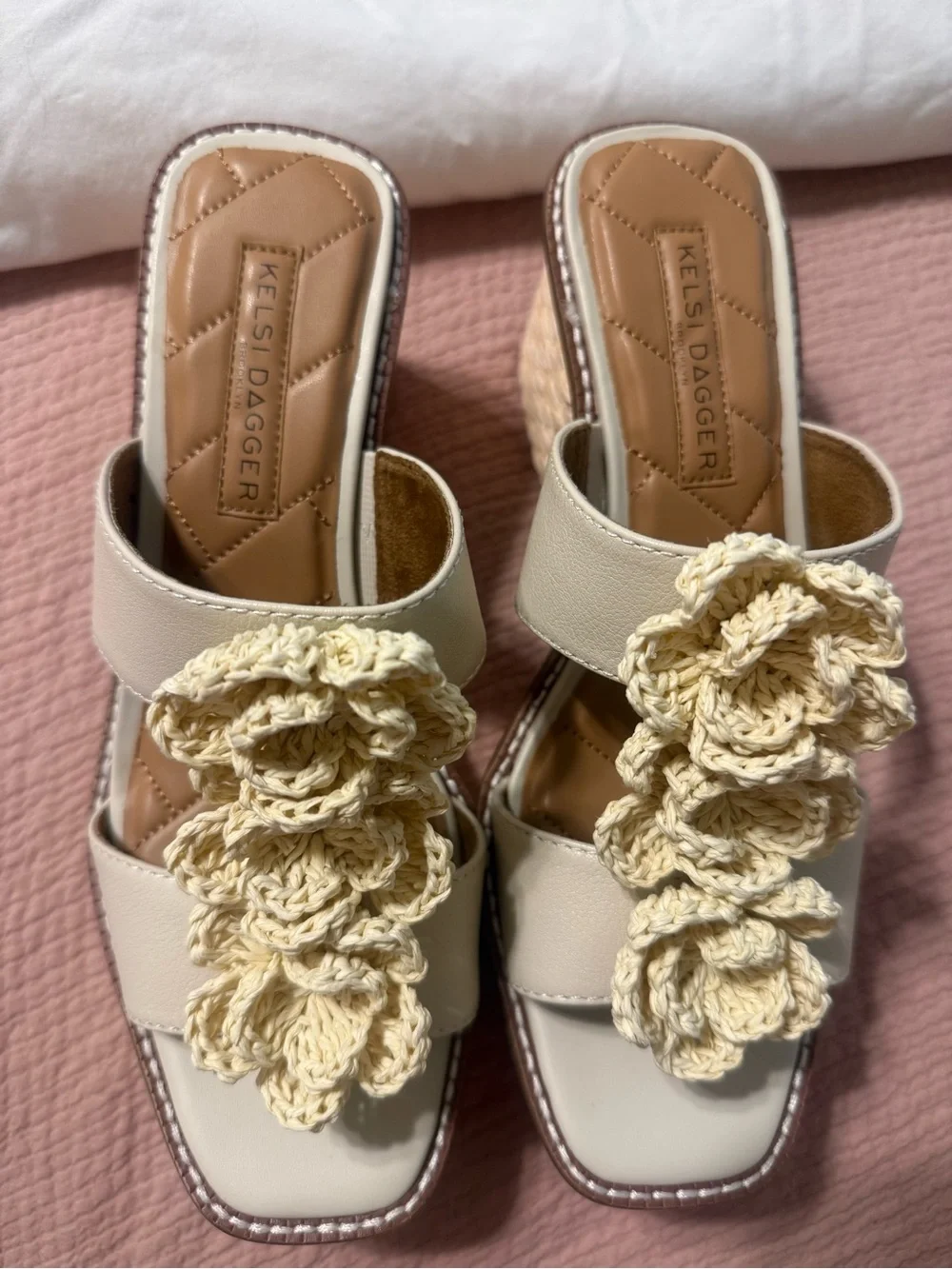 Kelsi Dagger Cream Braided-Accent Platform Sandals size 8.5